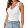 imageLYANER Womens Lace V Neck Camisole Ribbed Knit Cami Sleeveless Undershirt TopWhite