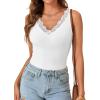 imageLYANER Womens Lace V Neck Camisole Ribbed Knit Cami Sleeveless Undershirt TopWhite