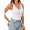 imageLYANER Womens Lace V Neck Camisole Ribbed Knit Cami Sleeveless Undershirt TopWhite