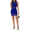 imageLYANER Womens Mesh Ruched Mock Neck Bodycon Sheer Dress 3 Piece Outfits Cami Shorts Royal Blue Medium