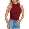 imageLYANER Womens Mock Neck Ribbed Knit Sleeveless Slim Fitted Solid Cami Crop Top Burgundy Small