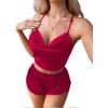 imageLYANER Womens Silky Satin Pajamas Set Cami Crop Top with Shorts Lingerie Sleepwear PJ SetBurgundy