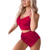 imageLYANER Womens Silky Satin Pajamas Set Cami Crop Top with Shorts Lingerie Sleepwear PJ SetBurgundy