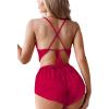imageLYANER Womens Silky Satin Pajamas Set Cami Crop Top with Shorts Lingerie Sleepwear PJ SetBurgundy