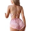 imageLYANER Womens Silky Satin Pajamas Set Cami Crop Top with Shorts Lingerie Sleepwear PJ SetPink