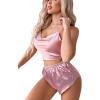 imageLYANER Womens Silky Satin Pajamas Set Cami Crop Top with Shorts Lingerie Sleepwear PJ SetPink