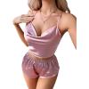 imageLYANER Womens Silky Satin Pajamas Set Cami Crop Top with Shorts Lingerie Sleepwear PJ SetPink