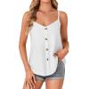 imageLYANER Womens Spaghetti Strap Tank Tops Button Down V Neck Eyelet Embroidery Sleeveless Casual Summer Cami ShirtsWhite