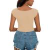 imageLYANER Womens Square Neck Ribbed Knit Sleeveless Slim Fit Solid Crop Top ShirtBeige