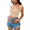 imageLYANER Womens Square Neck Ribbed Knit Sleeveless Slim Fit Solid Crop Top ShirtBeige