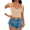 imageLYANER Womens Square Neck Ribbed Knit Sleeveless Slim Fit Solid Crop Top ShirtBeige