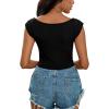 imageLYANER Womens Square Neck Ribbed Knit Sleeveless Slim Fit Solid Crop Top ShirtBlack