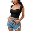 imageLYANER Womens Square Neck Ribbed Knit Sleeveless Slim Fit Solid Crop Top ShirtBlack