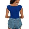 imageLYANER Womens Square Neck Ribbed Knit Sleeveless Slim Fit Solid Crop Top ShirtBlue