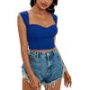 imageLYANER Womens Square Neck Ribbed Knit Sleeveless Slim Fit Solid Crop Top ShirtBlue