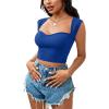 imageLYANER Womens Square Neck Ribbed Knit Sleeveless Slim Fit Solid Crop Top ShirtBlue