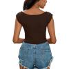 imageLYANER Womens Square Neck Ribbed Knit Sleeveless Slim Fit Solid Crop Top ShirtBrown