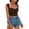 imageLYANER Womens Square Neck Ribbed Knit Sleeveless Slim Fit Solid Crop Top ShirtBrown