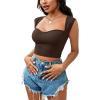 imageLYANER Womens Square Neck Ribbed Knit Sleeveless Slim Fit Solid Crop Top ShirtBrown