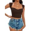 imageLYANER Womens Square Neck Ribbed Knit Sleeveless Slim Fit Solid Crop Top ShirtBrown