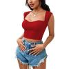 imageLYANER Womens Square Neck Ribbed Knit Sleeveless Slim Fit Solid Crop Top ShirtBurgundy