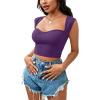 imageLYANER Womens Square Neck Ribbed Knit Sleeveless Slim Fit Solid Crop Top ShirtDark Purple