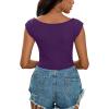 imageLYANER Womens Square Neck Ribbed Knit Sleeveless Slim Fit Solid Crop Top ShirtDark Purple