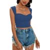 imageLYANER Womens Square Neck Ribbed Knit Sleeveless Slim Fit Solid Crop Top ShirtDusty Blue