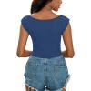 imageLYANER Womens Square Neck Ribbed Knit Sleeveless Slim Fit Solid Crop Top ShirtDusty Blue