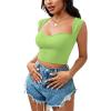 imageLYANER Womens Square Neck Ribbed Knit Sleeveless Slim Fit Solid Crop Top ShirtGrass Green