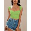 imageLYANER Womens Square Neck Ribbed Knit Sleeveless Slim Fit Solid Crop Top ShirtGrass Green