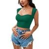 imageLYANER Womens Square Neck Ribbed Knit Sleeveless Slim Fit Solid Crop Top ShirtGreen
