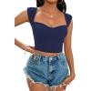imageLYANER Womens Square Neck Ribbed Knit Sleeveless Slim Fit Solid Crop Top ShirtNavy Blue