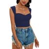 imageLYANER Womens Square Neck Ribbed Knit Sleeveless Slim Fit Solid Crop Top ShirtNavy Blue