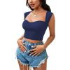 imageLYANER Womens Square Neck Ribbed Knit Sleeveless Slim Fit Solid Crop Top ShirtNavy Blue