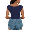 imageLYANER Womens Square Neck Ribbed Knit Sleeveless Slim Fit Solid Crop Top ShirtNavy Blue
