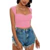 imageLYANER Womens Square Neck Ribbed Knit Sleeveless Slim Fit Solid Crop Top ShirtPink