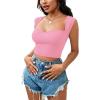 imageLYANER Womens Square Neck Ribbed Knit Sleeveless Slim Fit Solid Crop Top ShirtPink