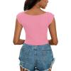 imageLYANER Womens Square Neck Ribbed Knit Sleeveless Slim Fit Solid Crop Top ShirtPink