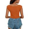 imageLYANER Womens Square Neck Ribbed Knit Sleeveless Slim Fit Solid Crop Top ShirtPumpkin Orange