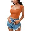 imageLYANER Womens Square Neck Ribbed Knit Sleeveless Slim Fit Solid Crop Top ShirtPumpkin Orange