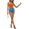 imageLYANER Womens Square Neck Ribbed Knit Sleeveless Slim Fit Solid Crop Top ShirtPumpkin Orange
