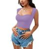 imageLYANER Womens Square Neck Ribbed Knit Sleeveless Slim Fit Solid Crop Top ShirtPurple