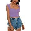 imageLYANER Womens Square Neck Ribbed Knit Sleeveless Slim Fit Solid Crop Top ShirtPurple