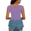 imageLYANER Womens Square Neck Ribbed Knit Sleeveless Slim Fit Solid Crop Top ShirtPurple