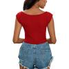 imageLYANER Womens Square Neck Ribbed Knit Sleeveless Slim Fit Solid Crop Top ShirtRed