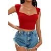 imageLYANER Womens Square Neck Ribbed Knit Sleeveless Slim Fit Solid Crop Top ShirtRed