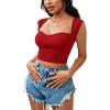 imageLYANER Womens Square Neck Ribbed Knit Sleeveless Slim Fit Solid Crop Top ShirtRed