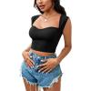 imageLYANER Womens Square Neck Ribbed Knit Sleeveless Slim Fit Solid Crop Top ShirtSolid Black