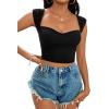 imageLYANER Womens Square Neck Ribbed Knit Sleeveless Slim Fit Solid Crop Top ShirtSolid Black